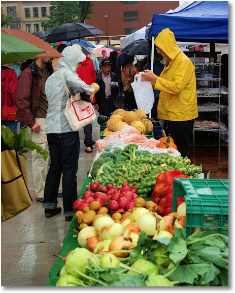 A rainy market day, Dane County Farmers' market on the Square, Madison, Wisconsin, 9-13-08