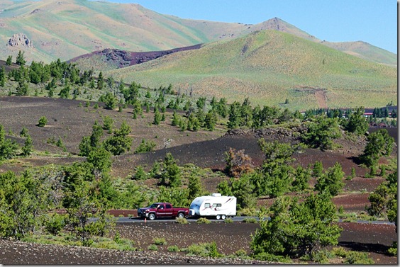 A Travel Trailer Traveling through Craters of the Moon