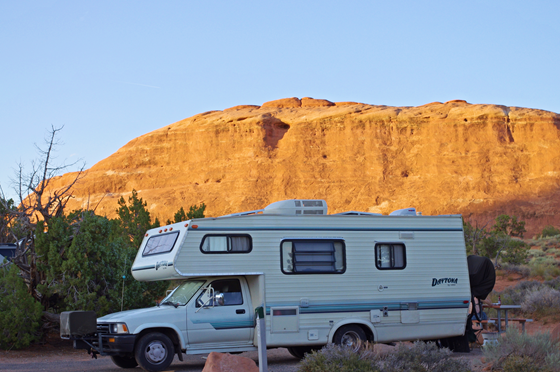 Daytona by Cobra, An early 1990s motorhome, Devils Garden Campground, September 2011, Arches National Park, Utah