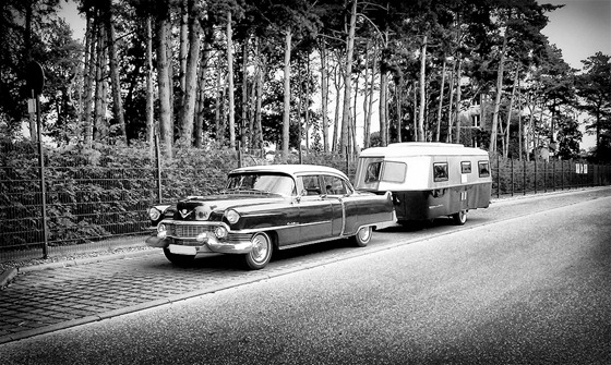 This beautiful Cadillac with matching trailer was on the edge of a roadside camp in Germany.