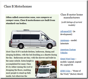 new page for Class B RVs