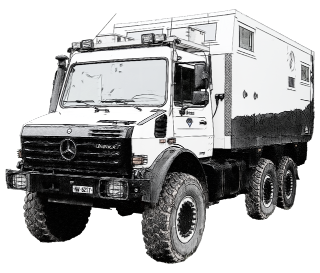 Digitalized sketch from photo of 437 Unimog shot at Abenteuer & Allrad 2013 – off road exhibition ground Bad Kissingen, Germany – “Europe’s largest cross-country-fair” 