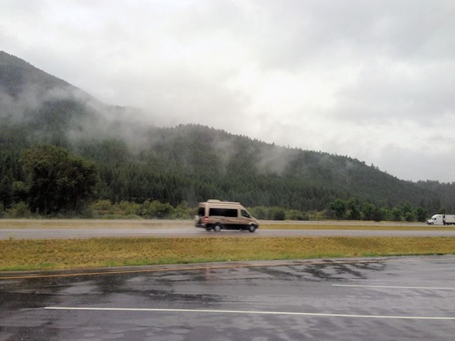 Camper van on the interstate east of Missoula, Montana, August 23, 2014