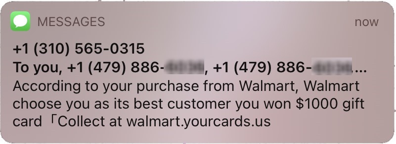 Walmart gift card text message scam