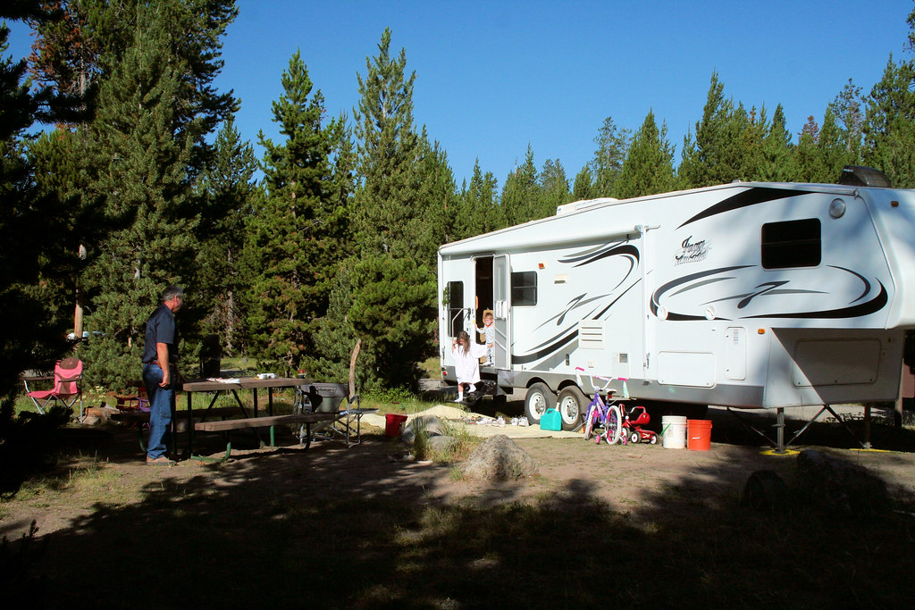 Fifth wheel trailer at Indian Creek Campground, Yellowstone National Park, Wyoming, National Park Service photo, June 28, 2008