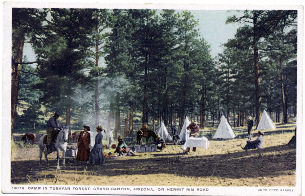 Camp in Tusayan Forest, Hermit Rim, Grand Canyon, Arizona (New York Public Library Digital Collections), postcard 1910 to circa 1921)