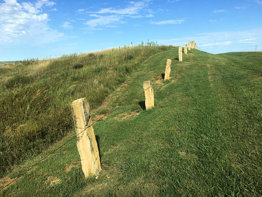 Limestone fence posts, Reservoir Road, near Minooka Park (Core of Engineers), Wilson Lake, north of Dorrance, Kansas, September 12, 2019