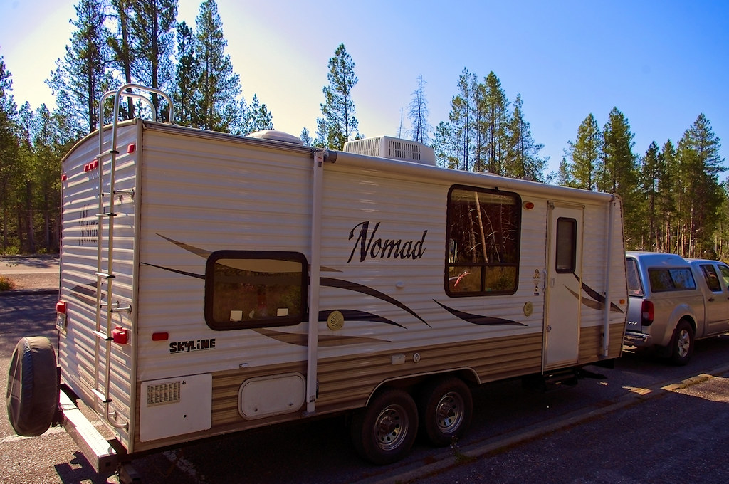 Nomad travel trailer at Colter Bay, Grand Teton National Park, Wyoming, September 9, 2014