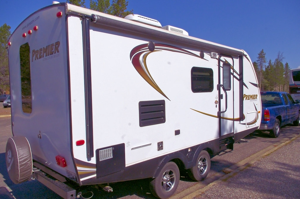 Premier Ultra Lite travel trailer by Bullet, a Keystone product, Colter Bay, Grand Teton National Park, Wyoming, September 9, 2014